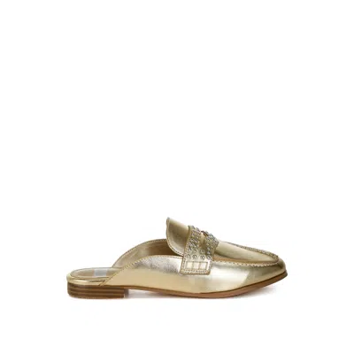 Rag & Co Women's Gold Adam Lane Stud Detail Metallic Pleather Mules By