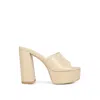 RAG & CO WOMEN'S GOLD SHURI OPEN TOE HIGH BLOCK HEEL SANDALS IN BEIGE