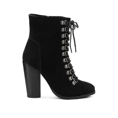 Rag & Co Women's Goose-feather Antique Black High Heeled Ankle Boot In Black By