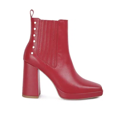 Rag & Co Women's Grape-vine High Heeled Leather Boot In Red By