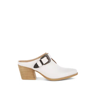 Rag & Co Women's Holler Carved Buckle Statement Mules In White