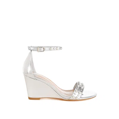 Rag & Co Women's Jumera Metallic Pearl Embellished Wedges In Silver By  In White