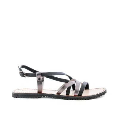 Rag & Co Women's June Black Strappy Flat Leather Sandals In Gray