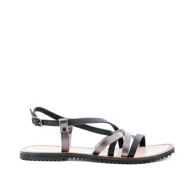Rag & Co Women's June Black Strappy Flat Leather Sandals