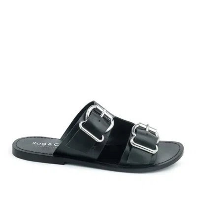 Rag & Co Kelly Black Flat Sandal With Buckle Straps