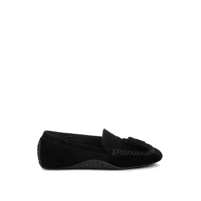 Rag & Co Women's Kipstar Real Suede Leather Tassel Loafers In Black