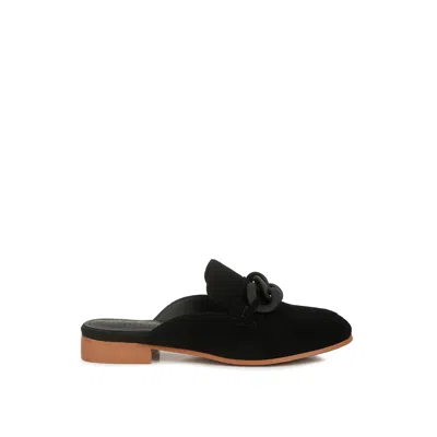 Rag & Co Women's Krizia Chunky Chain Suede Slip On Mules In Black By