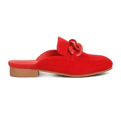 Rag & Co Women's Krizia Chunky Chain Suede Slip On Mules In Red By