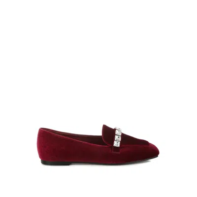 Rag & Co Women's Kyari Velvet Diamante Strap Loafers In Dark Red By
