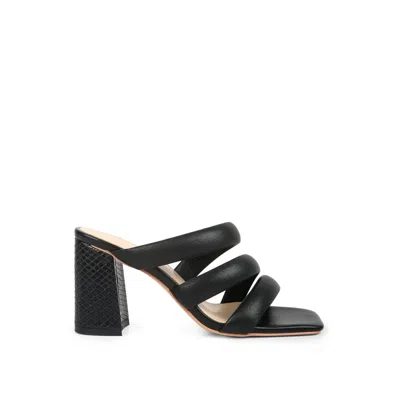Rag & Co Women's Kywe Black Textured Heel Chunky Strap Sandals By