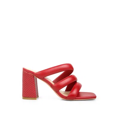 Rag & Co Women's Kywe Red Textured Heel Chunky Strap Sandals By