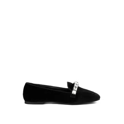 Rag & Co Women's Lamington Diamante Embellished Velvet Loafers In Black By