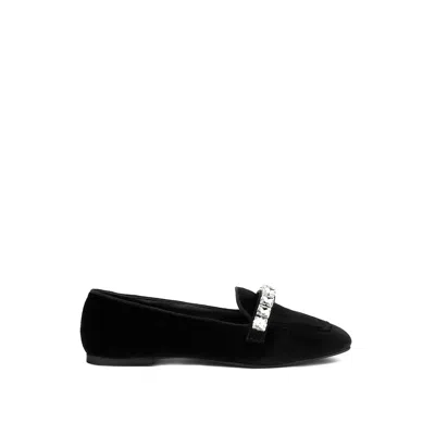 Rag & Co Women's Lamington Handcrafted Velvet Diamante Loafers In Black