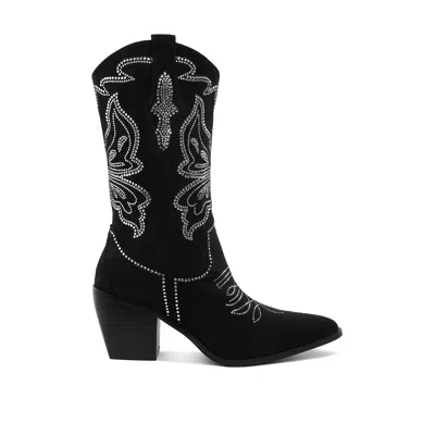 Rag & Co Women's Latafa Rhinestones Embellished Cowboy Boots In Black