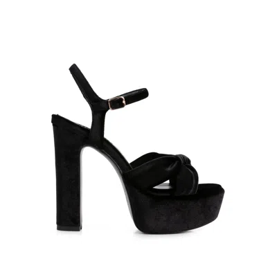 Rag & Co Women's Liddel Black Velvet High Block Heeled Sandals