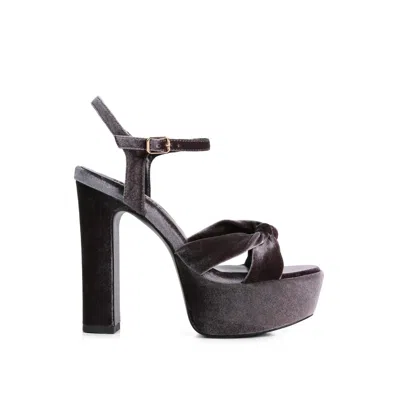 Rag & Co Women's Liddel Grey Velvet High Block Heeled Sandals