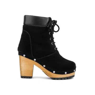 Rag & Co Women's Maaya Black Handcrafted Collared Suede Boot