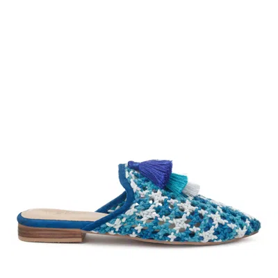 Rag & Co Mariana Blue Woven Flat Mules With Tassels