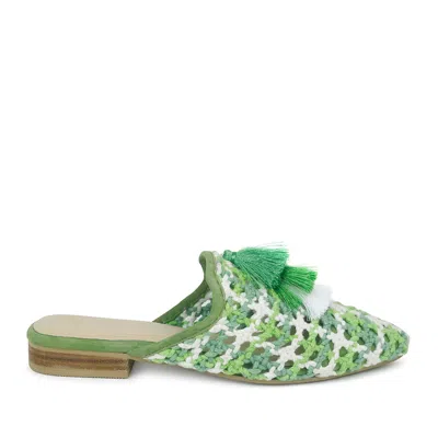 Rag & Co Mariana Green Woven Flat Mules With Tassels