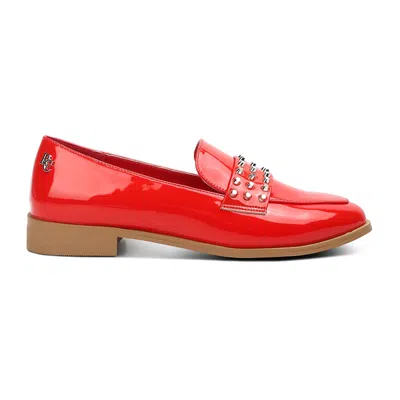 Rag & Co Meanbabe Semicasual Stud Detail Patent Loafers In Red