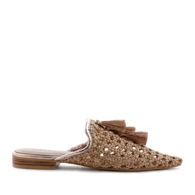 Rag & Co Women's Melanie Gold Woven Flat Mules With Tassels