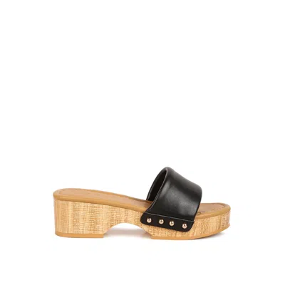 Rag & Co Women's Minny Textured Heel Leather Slip On Sandals - Black