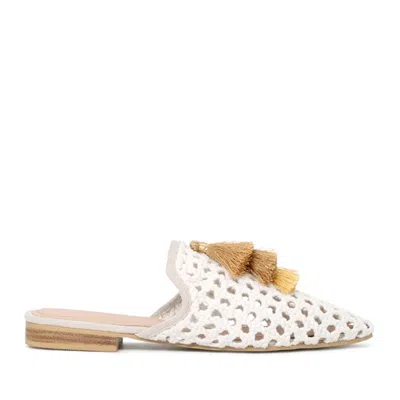 Rag & Co Women's Miriam White Woven Metallic Tassel Flat Mules