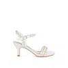 Rag & Co Women's Morosa Studded Real Leather Kitten Heel Sandals In White In White