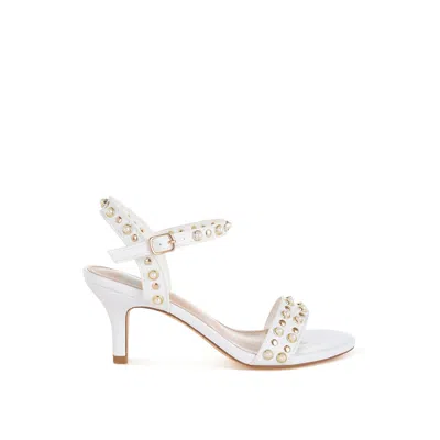 Rag & Co Women's Morosa Studded Real Leather Kitten Heel Sandals In White