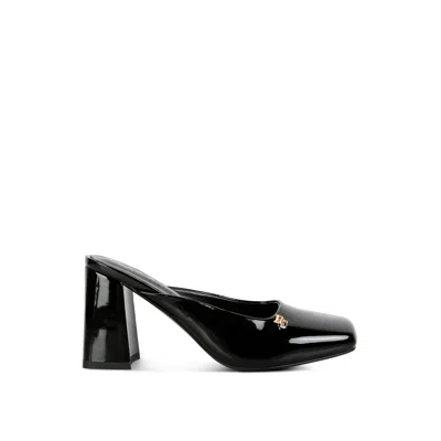 Rag & Co Women's Neoplast Patent Pu Block Heeled Mules In Black By