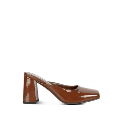 Rag & Co Women's Neoplast Patent Pu Block Heeled Mules In Brown By