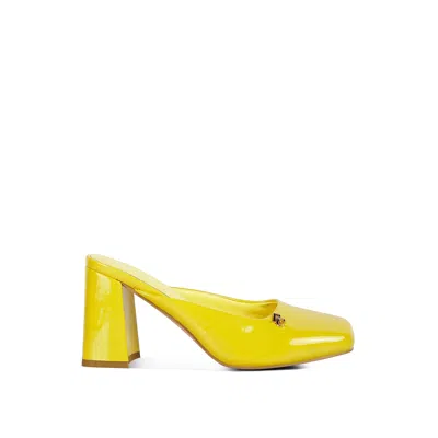 Rag & Co Women's Neoplast Patent Pu Block Heeled Mules In Yellow By