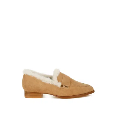 Rag & Co Women's Neutrals Allie Fur Trim Genuine Suede Loafers In Beige By  In Brown