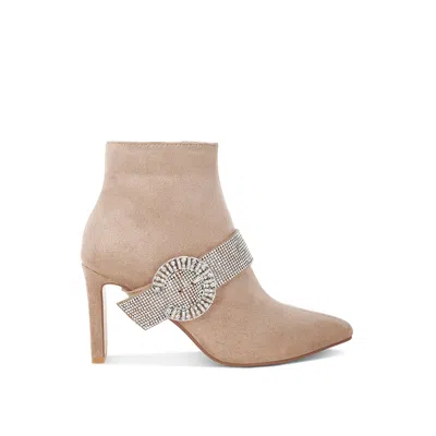 Rag & Co Women's Neutrals Asagao Diamante & Rhinestones Strap Boots In Beige