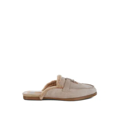 Rag & Co Women's Neutrals Bosnia Real Suede Leather & Faux Fur Slip On Mules In Beige In Beige/black