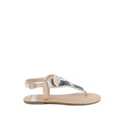 Rag & Co Women's Neutrals Chitra Pin Buckle Beaded Flat Sandals In Beige By