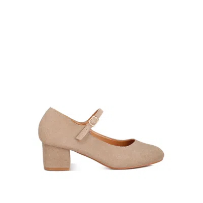 Rag & Co Women's Neutrals Dallin Suede Block Heel Mary Janes In Sand In Gold