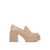 RAG & CO WOMEN'S NEUTRALS ELSPETH HEELED PLATFORM LEATHER LOAFERS IN SAND