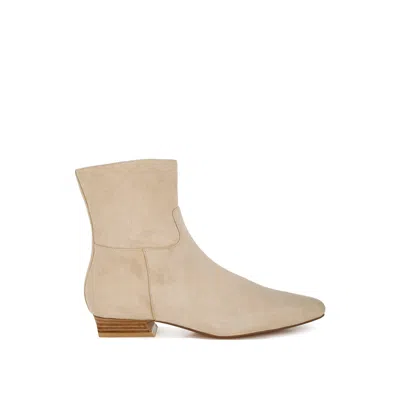 Rag & Co Women's Neutrals Hakra Flared Heel Suede Boots In Beige In Sand