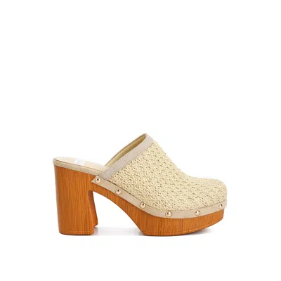 Rag & Co Women's Neutrals Jeydena Raffia Platform Clogs In Natural In Gold