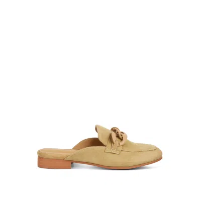 Rag & Co Women's Neutrals Krizia Chunky Chain Suede Slip On Mules In Sand By