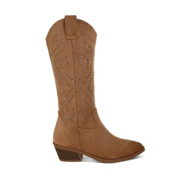 Rag & Co Women's Neutrals Lariat Studs Embellished Cowboy Boots In Camel By  In Beige