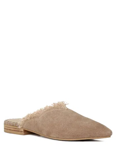 Rag & Co Women's Neutrals Molly Taupe Frayed Leather Mules In Black