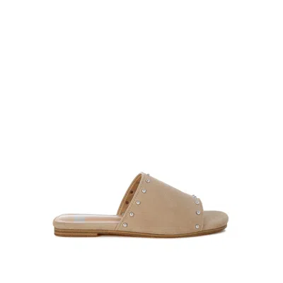 Rag & Co Women's Neutrals Odalia Soft Suede Leather Studded Flats In Beige In Beige/black