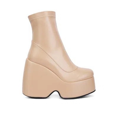 RAG & CO WOMEN'S NEUTRALS PURNELL BEIGE HIGH PLATFORM ANKLE BOOTS