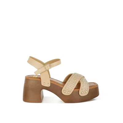 Rag & Co Women's Neutrals Qasa Studded Raffia Clog Sandals In Natural By  In Brown
