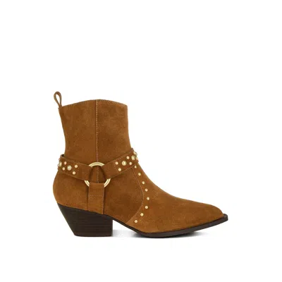 Rag & Co Women's Neutrals Rodeo Studded Real Suede Leather Ankle Boots In Beige By  In Multi