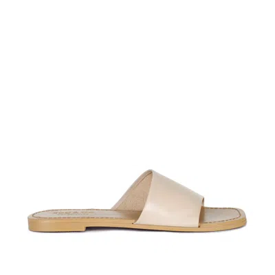 Rag & Co Tatami Latte Soft Leather Classic Leather Slide Flats In Brown