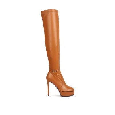 Rag & Co Women's Neutrals Twinkles Patent Stiletto Heeled Long Boots In Tan By  In Brown