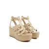 RAG & CO WOMEN'S NEUTRALS WINDRUSH NUDE CAGE WEDGE LEATHER SANDAL